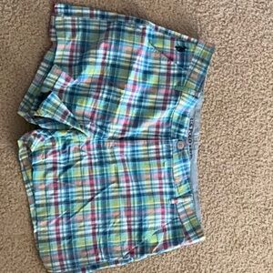 U.S. Polo Assn Woman’s Classic Plaid Pink & Blue Chino Shorts Sz 15 Preowned